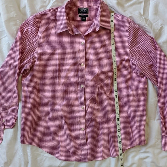 Chaps 100% COTTON Pink Gingham Checkered Button Up Casual Classic Fit Shirt XL - Picture 8 of 12